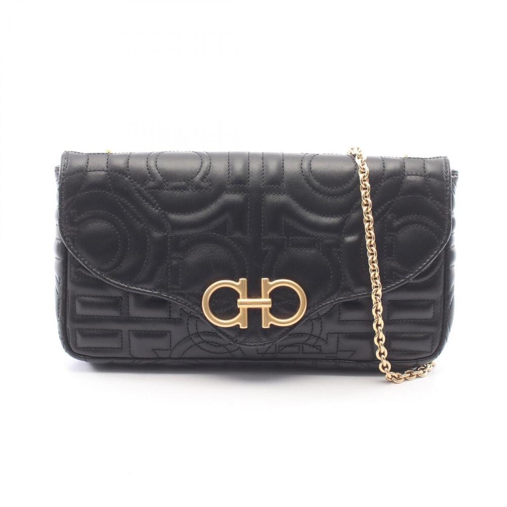 Salvatore Ferragamo Gancini Shoulder Bag/Handbag, Leather, Women's, Black